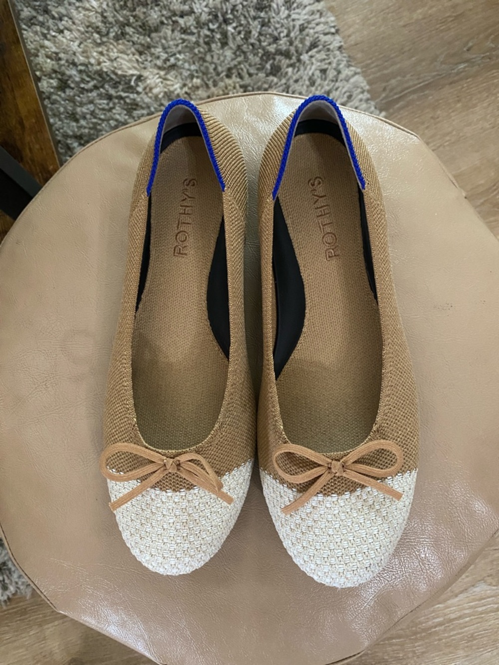 Rothy’s The Ballet Flat Ivory and Brown with Bow size 7